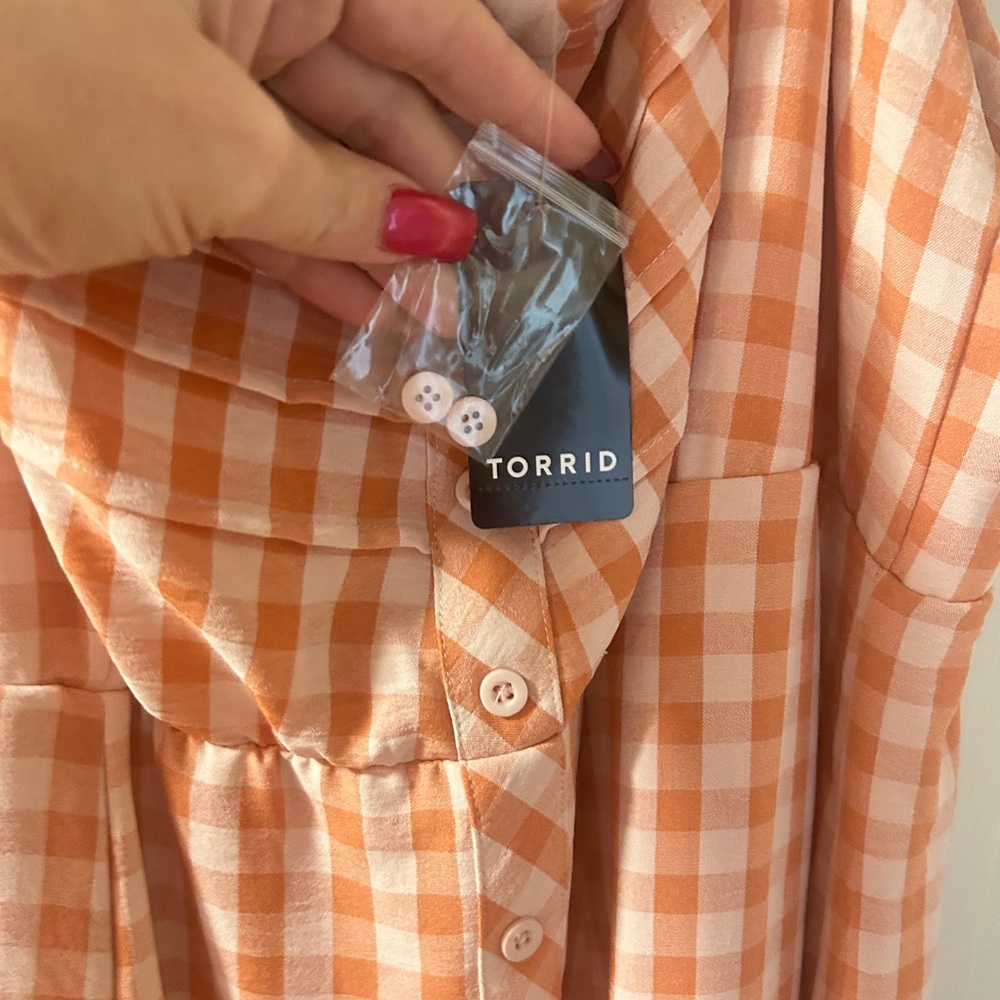 Torrid Orange Gingham Midi Dress NWT - Picture 2 of 8